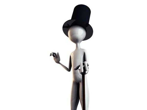 3D siyah silindir şapkalı adamla — Stok fotoğraf
