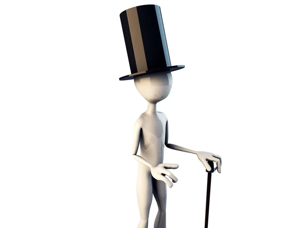 3D человек с черной шляпе top — стоковое фото