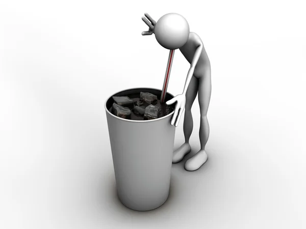3d man drink cola from a big cup — Stock Photo, Image