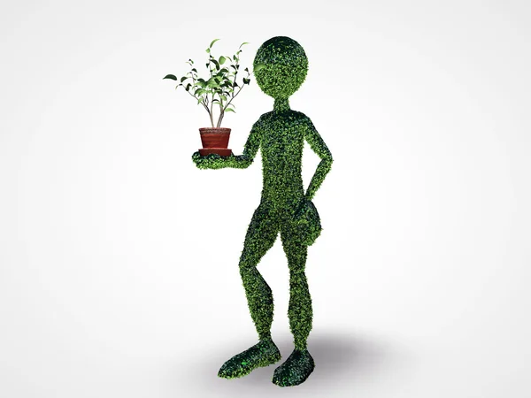 Gräs man med en liten växt på hans handflata — Stockfoto