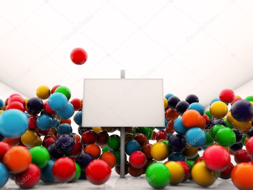 Blank billboard and colored balls