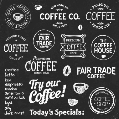 Coffee chalkboard text and symbols clipart