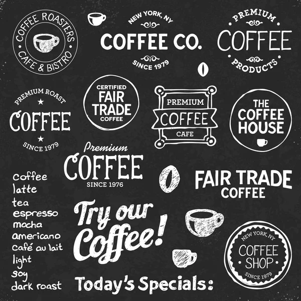 Coffee chalkboard text and symbols — Stock Vector