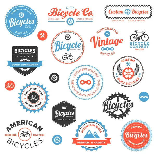 Vários rótulos de bicicleta e emblemas — Vetor de Stock