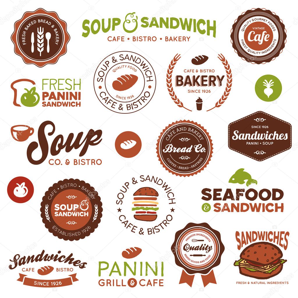 Set of vintage and modern sandwich shop and bistro cafe labels