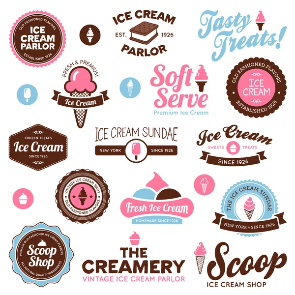 Dondurma Dükkanı etiketleri — Stok Vektör