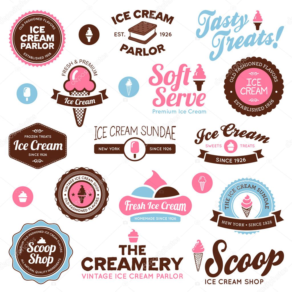 Set of vintage and modern ice cream shop badges and labels