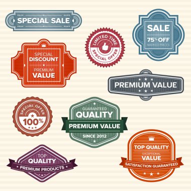 Vintage retro labels in various colors clipart