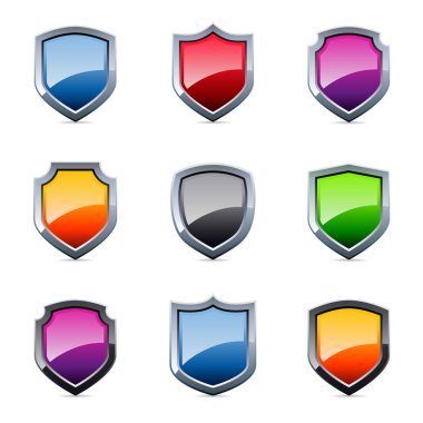 Glossy shield icons clipart