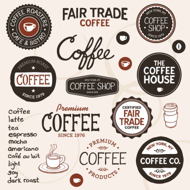 Vintage coffee labels and lettering clipart