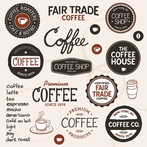 Vintage coffee labels and lettering — Stock Vector