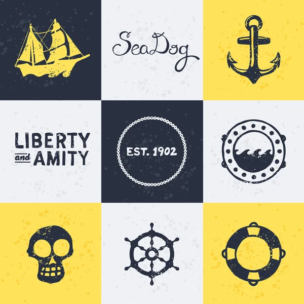 Vintage deniz sembolleri — Stok Vektör