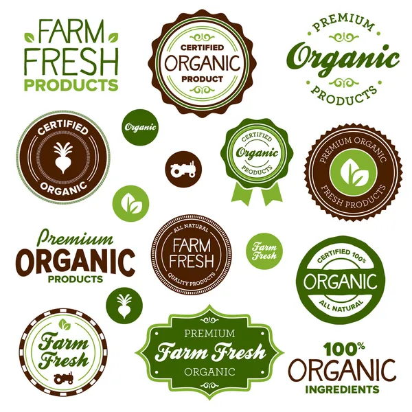 Etiquetas de alimentos ecológicos — Archivo Imágenes Vectoriales