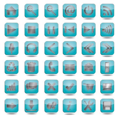 Blue web icons set clipart