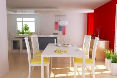 3D render modern yemek odası