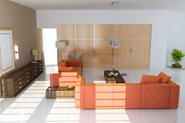 3D modern oturma odası