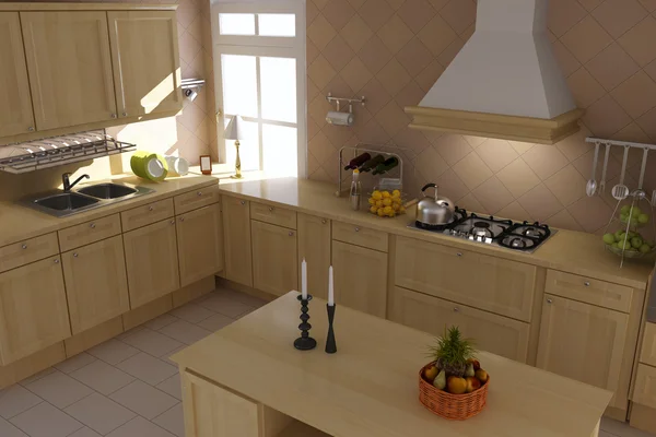 3d renderizar cozinha clássica — Fotografia de Stock