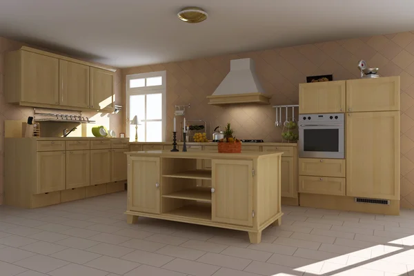 3d renderizar cozinha clássica — Fotografia de Stock