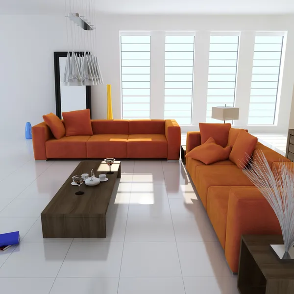 3D modernt vardagsrum — Stockfoto