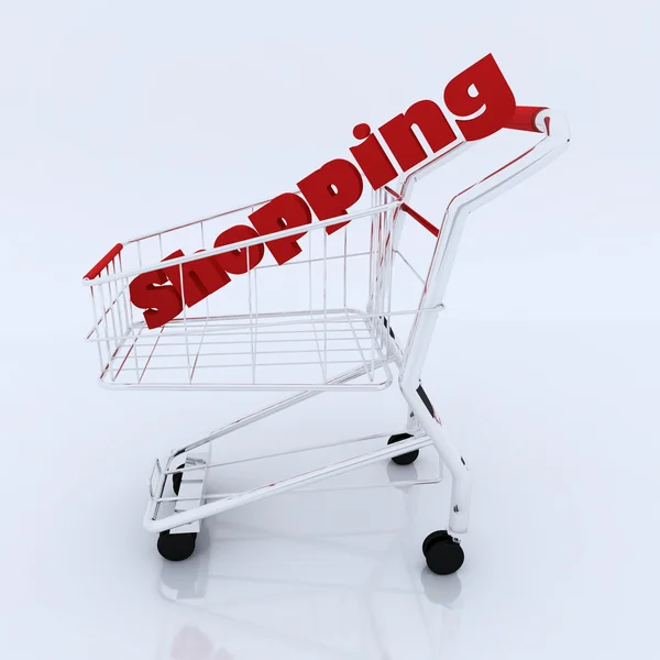3d shopping cart with shopping characters — Stock Photo, Image