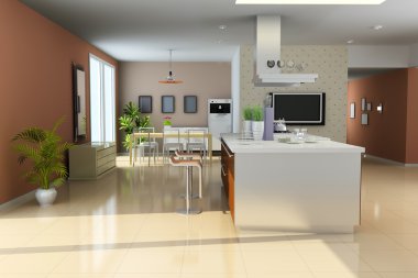 3d modern kitchen clipart