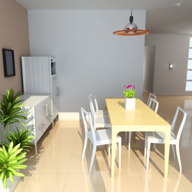 3d modern dining room clipart