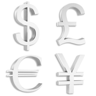 Gümüş dolar, euro, pound yuan işaretleri