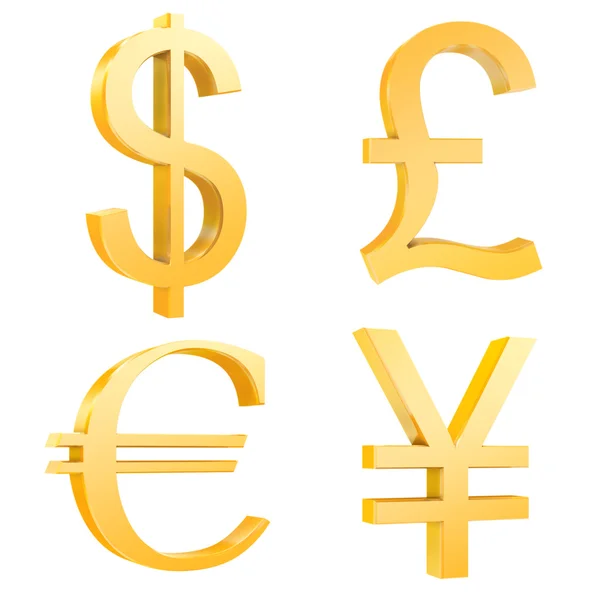 Guld dollar, pund, euro, yuan tecken — Stockfoto