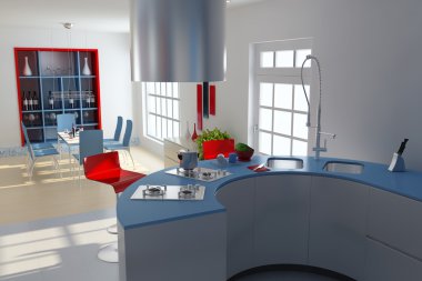 Modern kitchen and dining room clipart