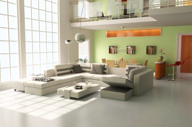 3D modern oturma odası