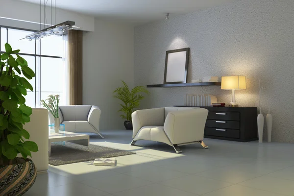 3D vykreslení moderní obývací pokoj — Stock fotografie