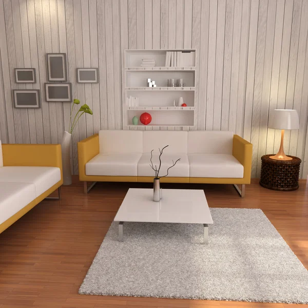 3D render modernt vardagsrum — Stockfoto