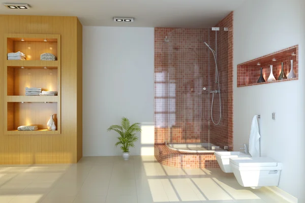 モダンなバスルームの 3 d レンダリング インテリア — ストック写真