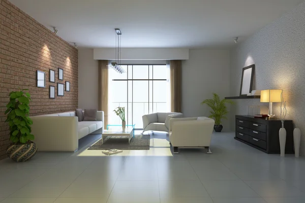 3D render moderne woonkamer Stockafbeelding