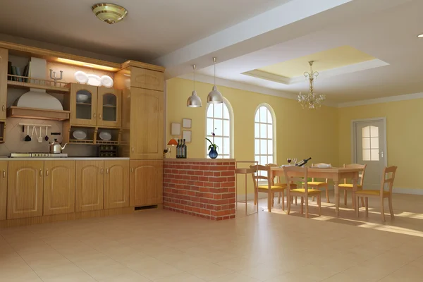 Cozinha de luxo clássico e sala de jantar — Fotografia de Stock