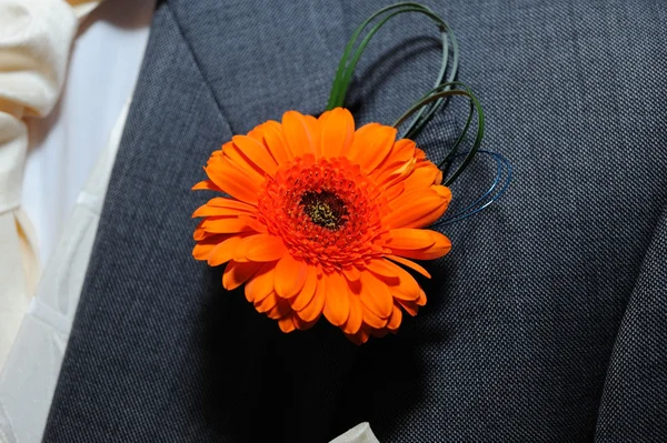 Grooms orange buttonhole. — Stock Photo, Image