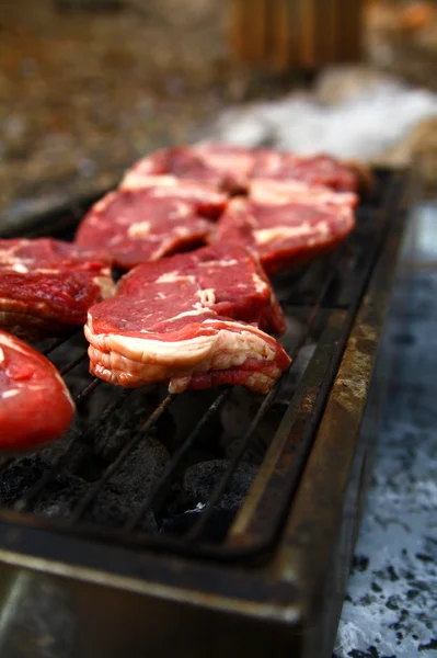 火烧猪排配烧烤肉 — 图库照片