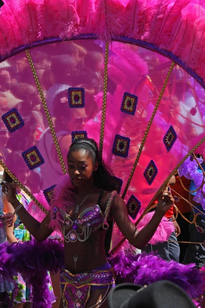 Carnaval meisje en publiek — Stockfoto