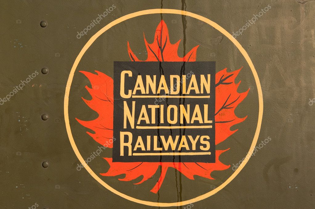 A vintage and iconic Canadian National Railways logo on a train car outside Pier 21 on the Halifax waterfront