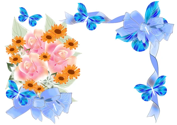 Hermoso marco de flores con rosas y arcos — Foto de Stock