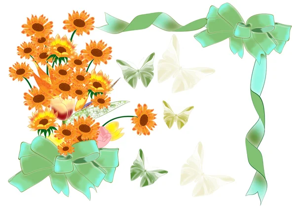 Moldura de design e cartão com buquê de flores bonitas — Fotografia de Stock