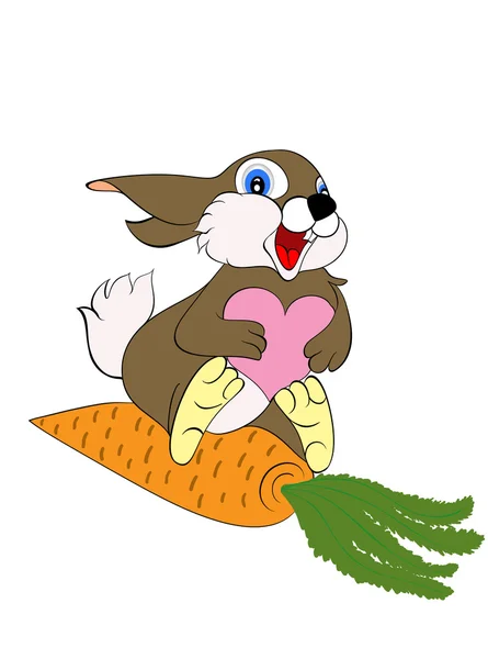 Pretty rabbit sit on carrot — Stock Photo, Image
