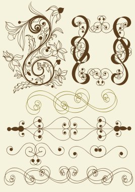 Collection of calligraphic vector elements clipart