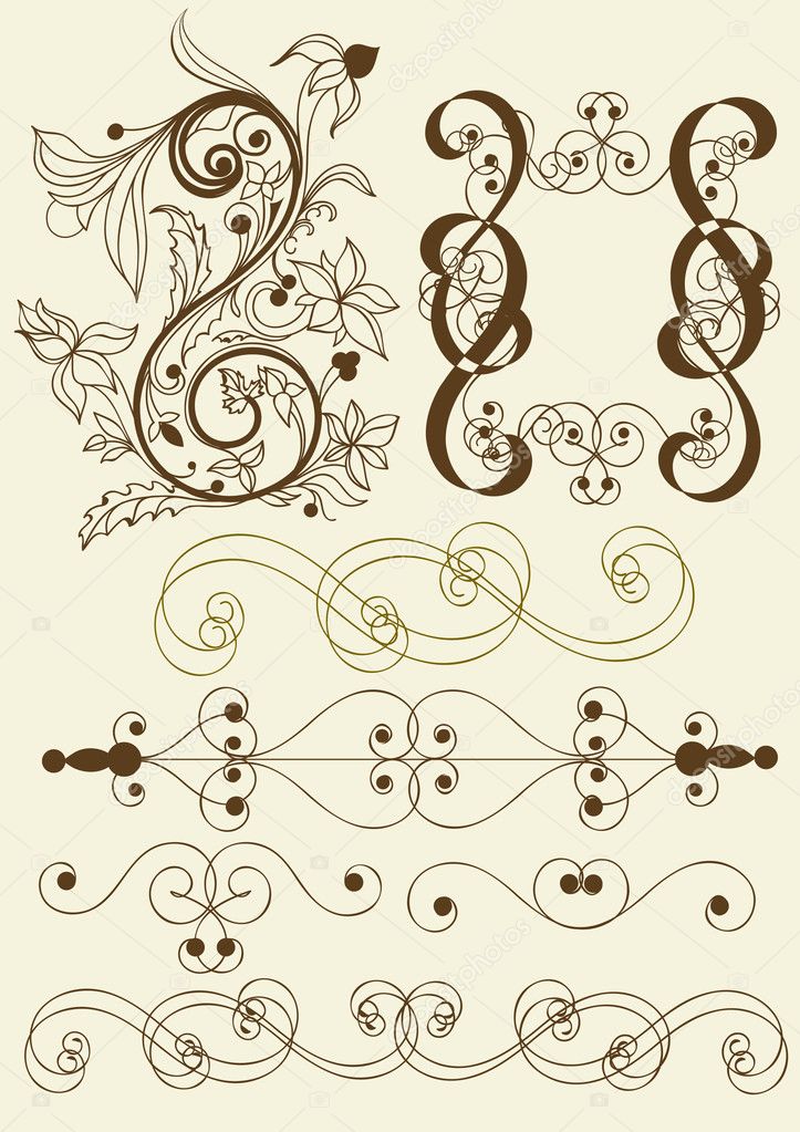 Collection of calligraphic vector elements