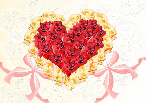 Abstract heart from beige and claret roses — Stock Photo, Image