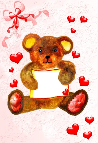 Bonito cartão de urso de pelúcia — Fotografia de Stock