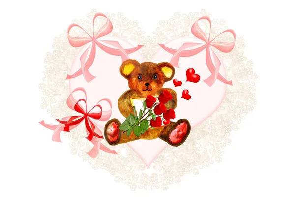Serce valentine ładny z misiem: — Zdjęcie stockowe
