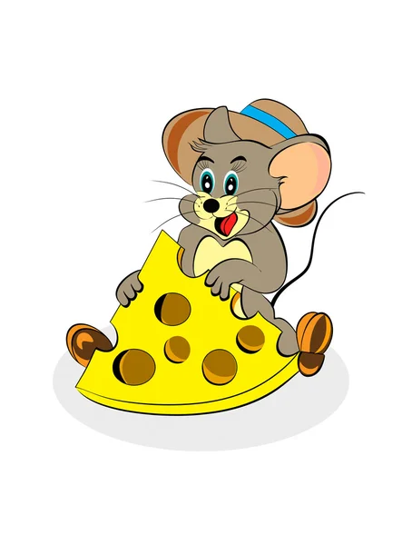 Isolated happy mouse with cheese — Stock Photo, Image