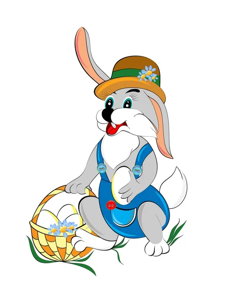 Пасхальний кролик і кошик з яйцями — стокове фото