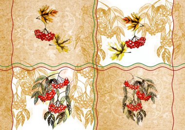 Old wallpaper with mountain ash clipart